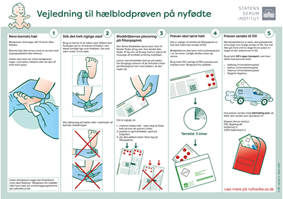 Sceendump af plakaten: Vejledning til hælblodprøven på nyfødte
